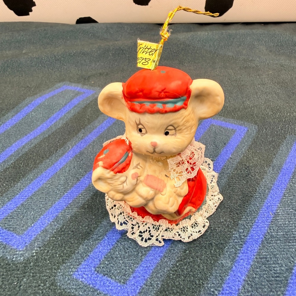 Vintage Jasco Caring Critter Chimers Bisque Porcelain Mouse Bell Ornament Taiwan